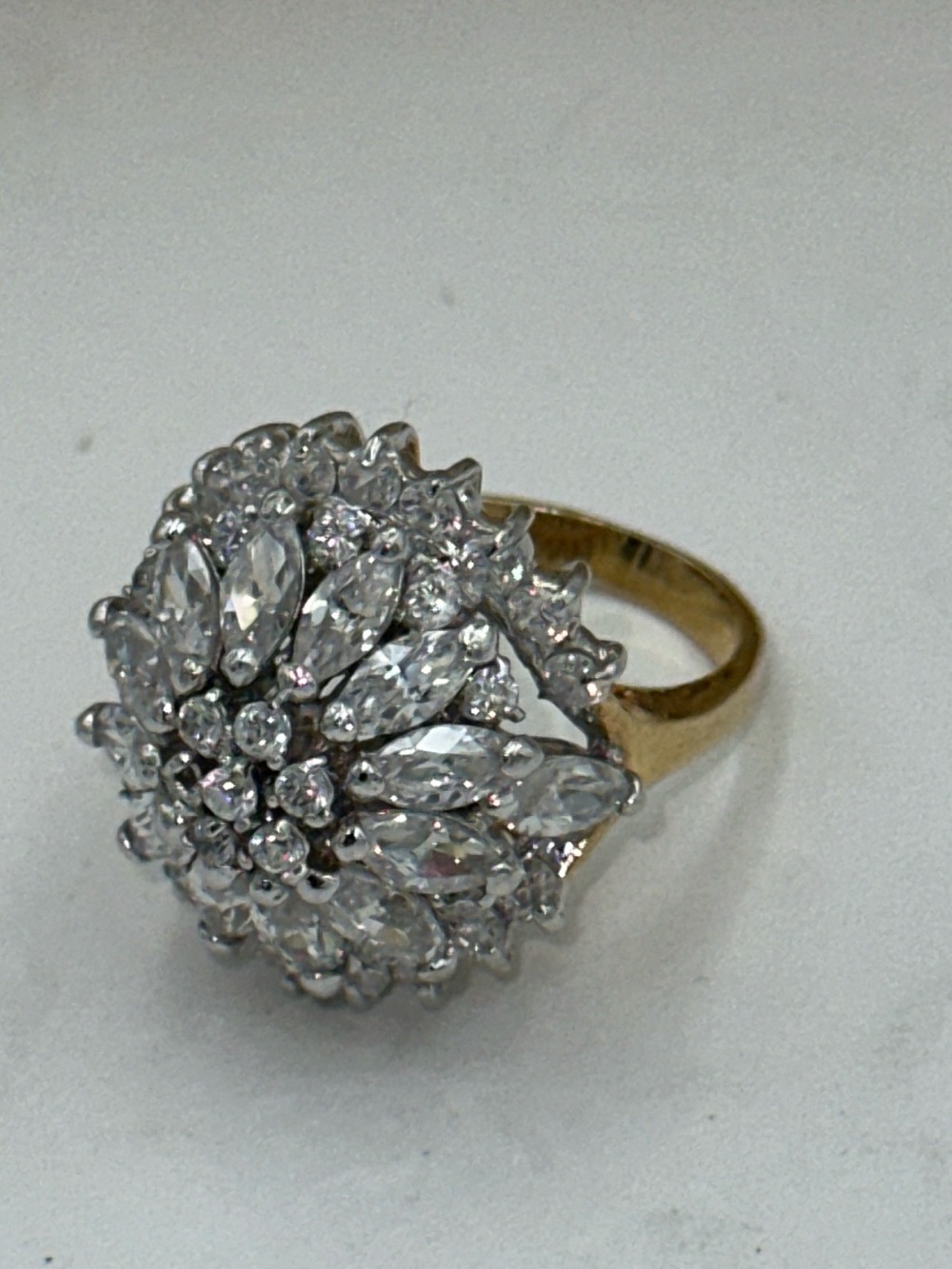 Vintage Two Tone Marquise &Round CZ Cluster Cocktail Statemant Ring